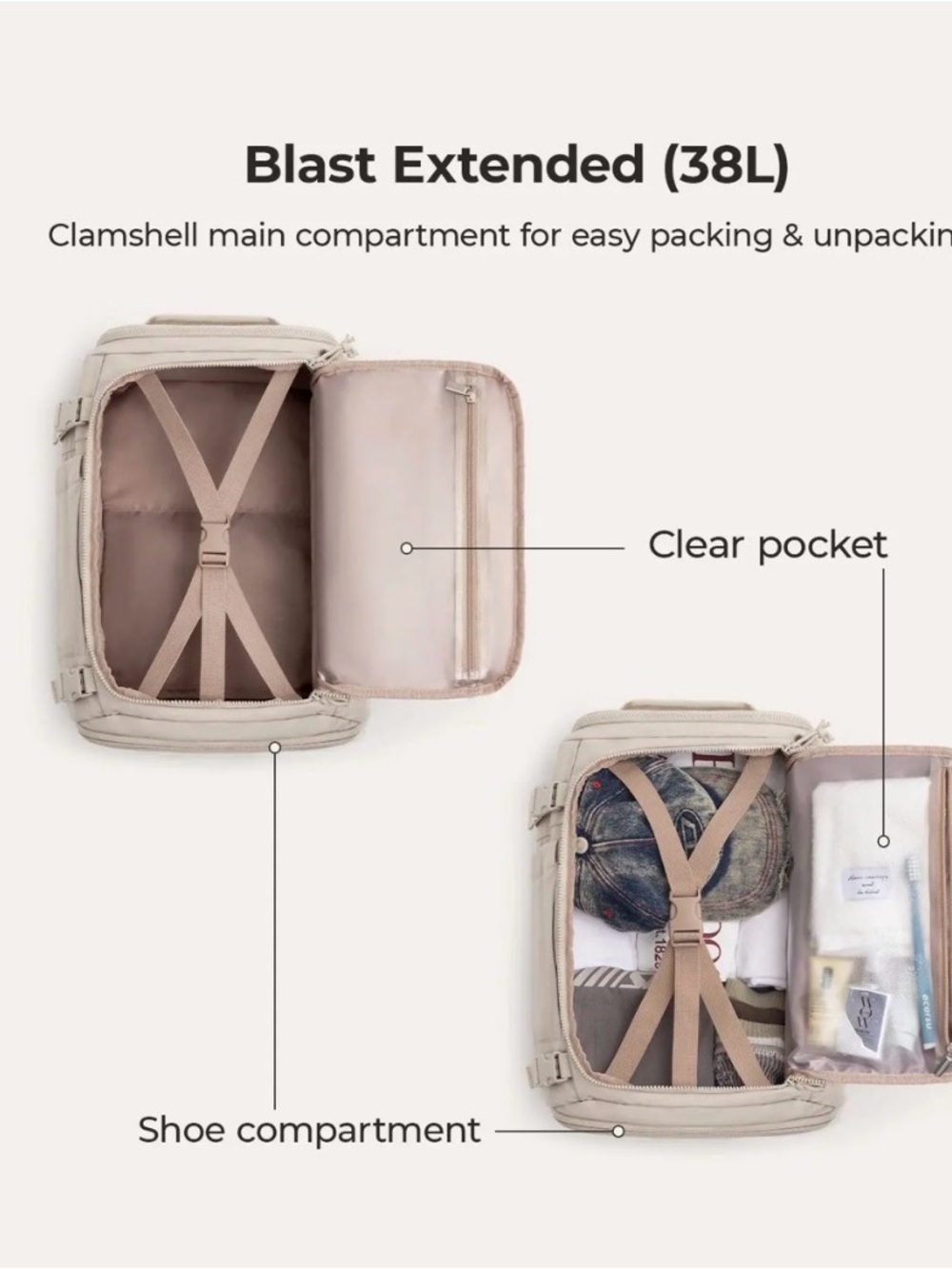 Bagsmart Blast Expandable Travel Backpack 28L 38L Carry On Laptop Bag NWT - Picture 7 of 7
